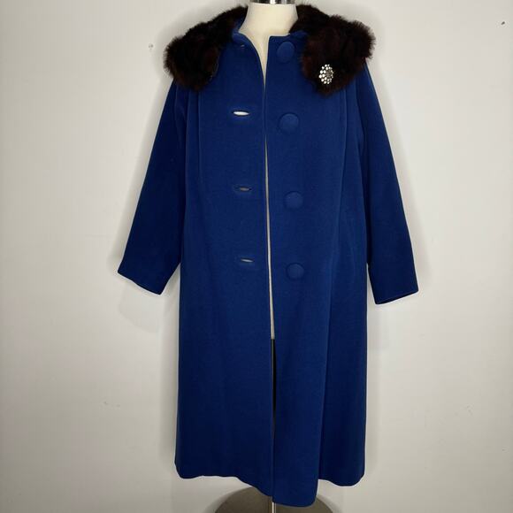 VINTAGE | 50s Maurice L Rothschild Blue Cashmere Mink Fur Collar Coat Size M/L - Picture 1 of 9